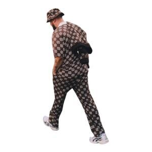 Bogey Boys Brown Big Checkered Flat Front Golf Pants Straight Leg Men's Size 32
